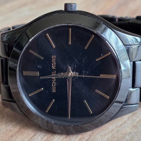 FREE WATCH@! Micheal Kors Slim Runway Black Dial & Bracelet M3221 main image 7